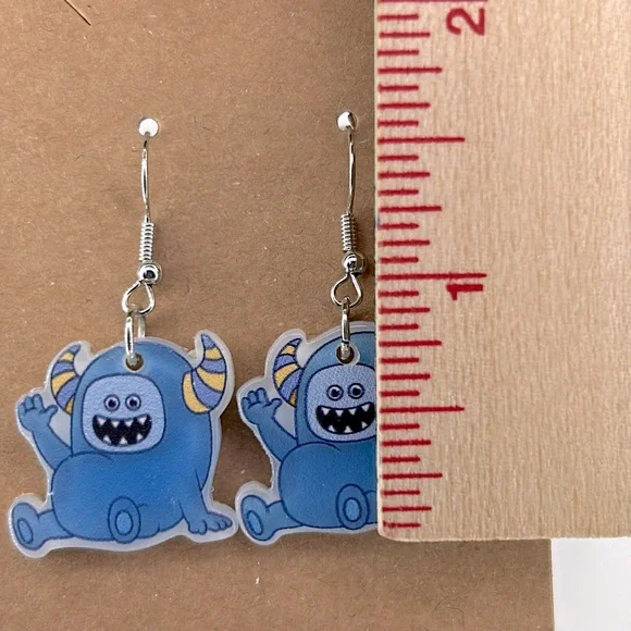 Acrylic Blue Fun Monster Dangle Earrings Fashion Jewelry - Picture 2 of 2